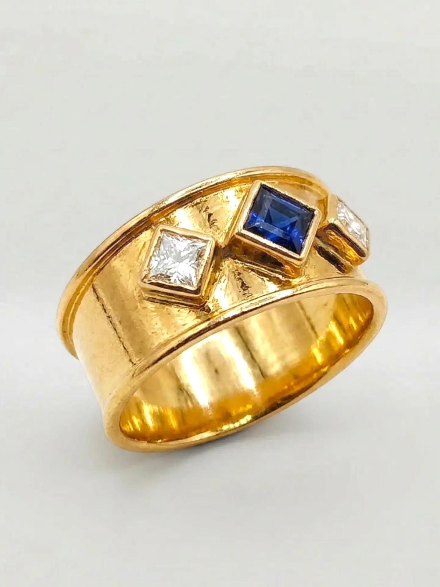 Anillo Rombos Zafiro Real y Circones Oro 18k 6