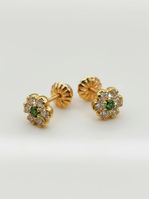 Aros Roseta Jardín de Esmeralda Mediano Oro 18k