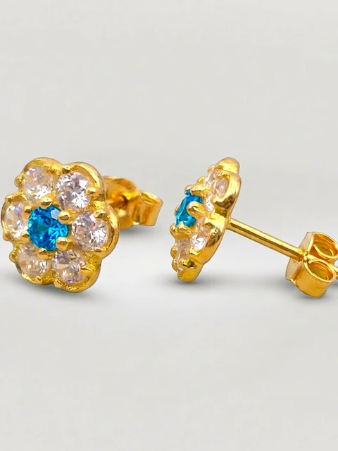 Aros Roseta Aguamarina Mar de Cristal Grande Oro 18k