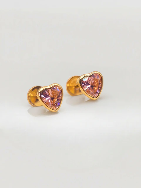 Aros Corazón Rosa de Francia Mediano Oro 18k