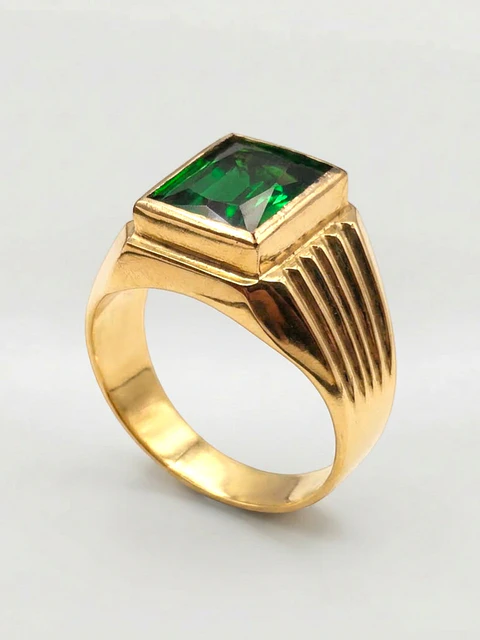 Anillo Sello Jardín de Esmeralda Oro 18k