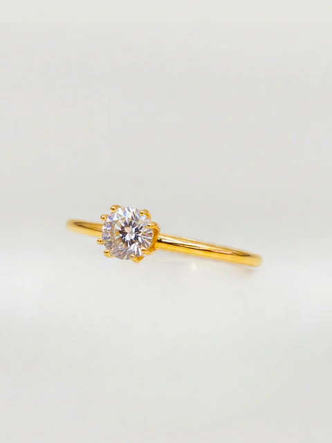 Anillo Solitario Clásico Circón Oro 18k