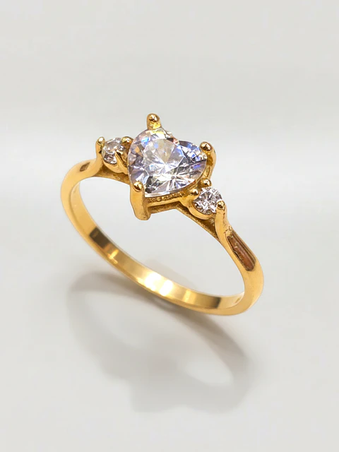 Anillo Princesa Corazón de Brillo Circón Oro 18k