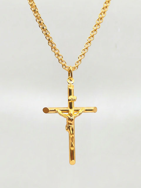 Cadena Tejido Chino con Cruz Sagrada Oro 18k