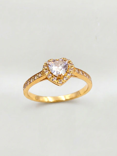 Anillo Medio Cintillo Corazón de Circón Oro 18k