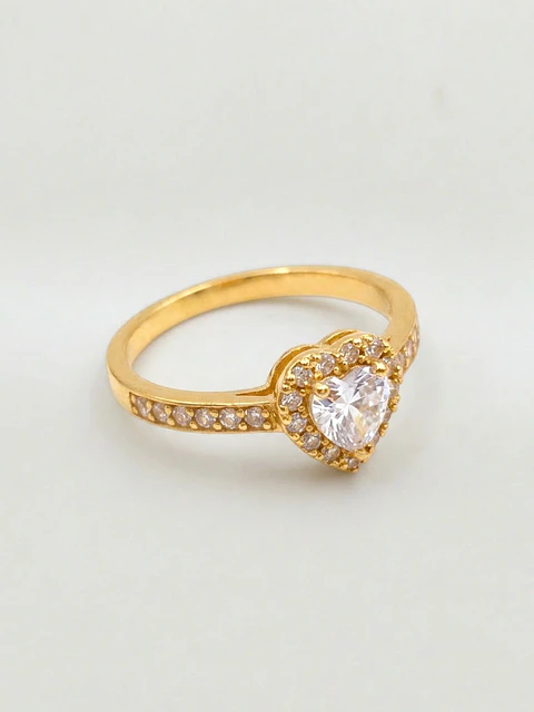 Anillo Medio Cintillo Corazón de Circón Oro 18k