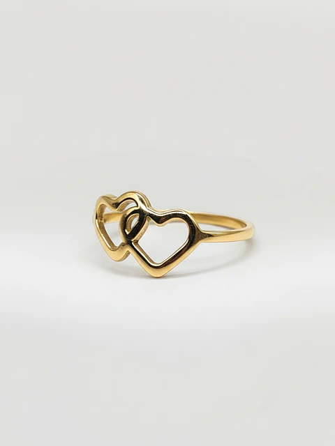Anillo Almas Gemelas Doble Corazón Oro 18k