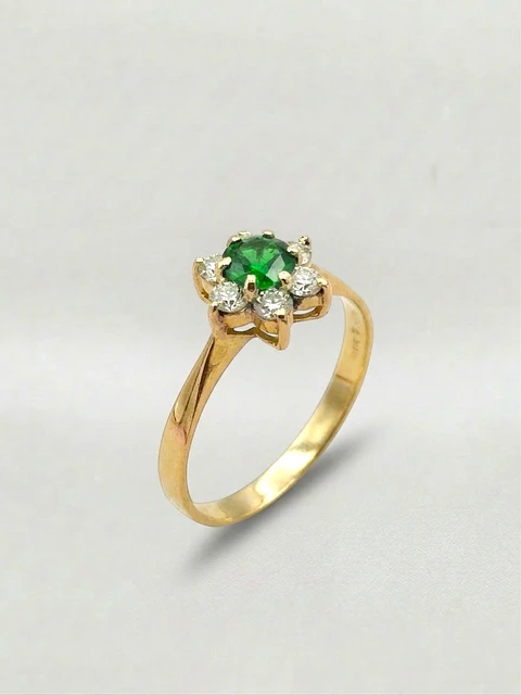 Anillo Roseta Esmeralda Real y Circones Oro 18k