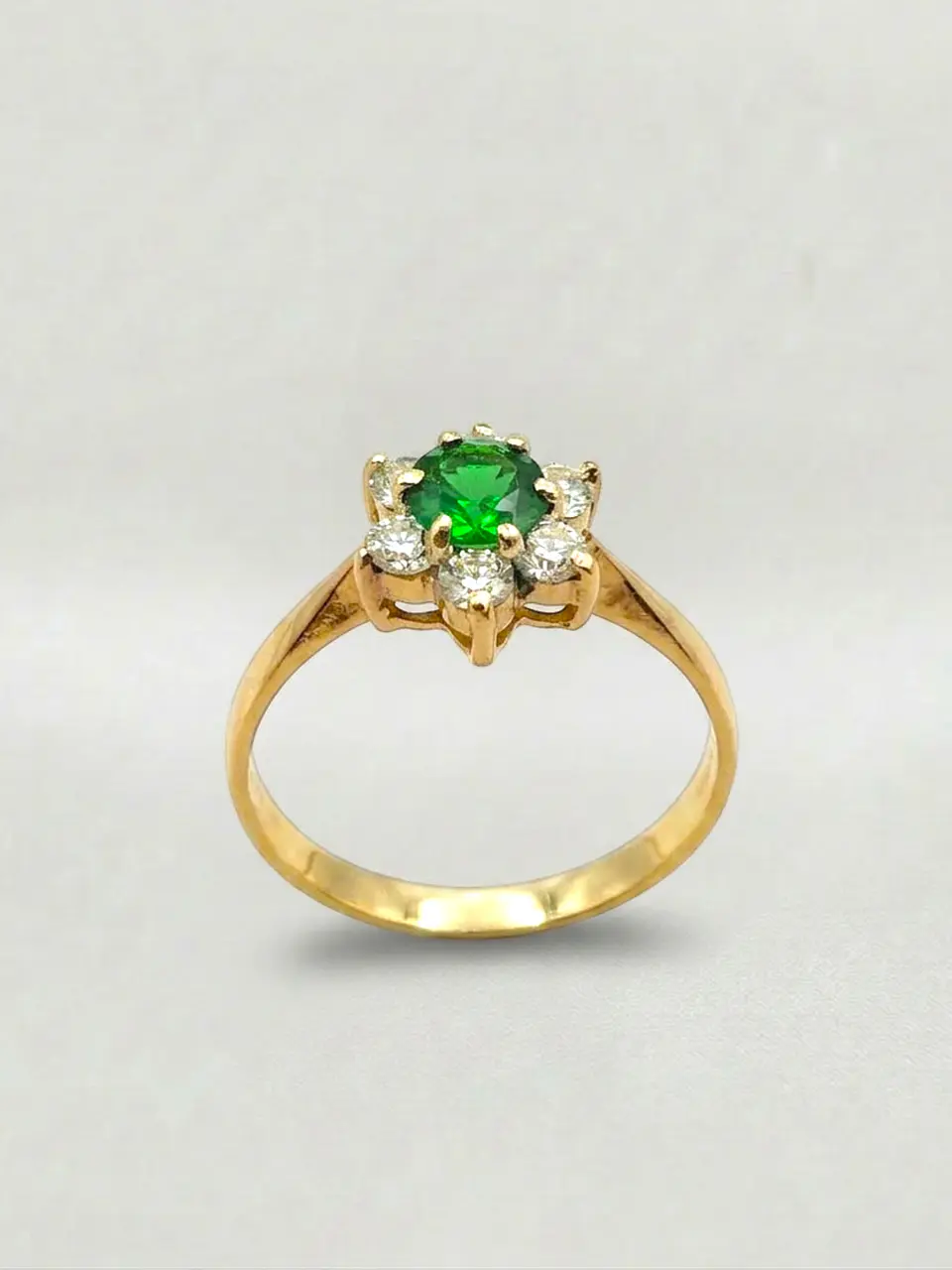 Anillo Roseta Esmeralda Real y Circones Oro 18k 1