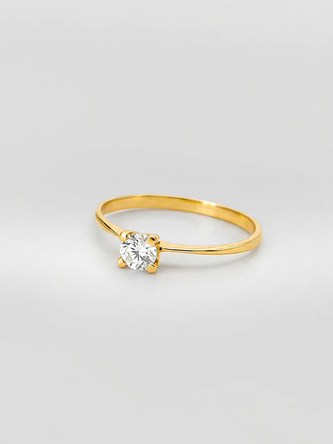 Anillo Solitario Resplandor Único Circón Oro 18k