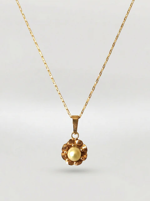 Cadena Flor Natural y Perla Cultivada Oro 18k