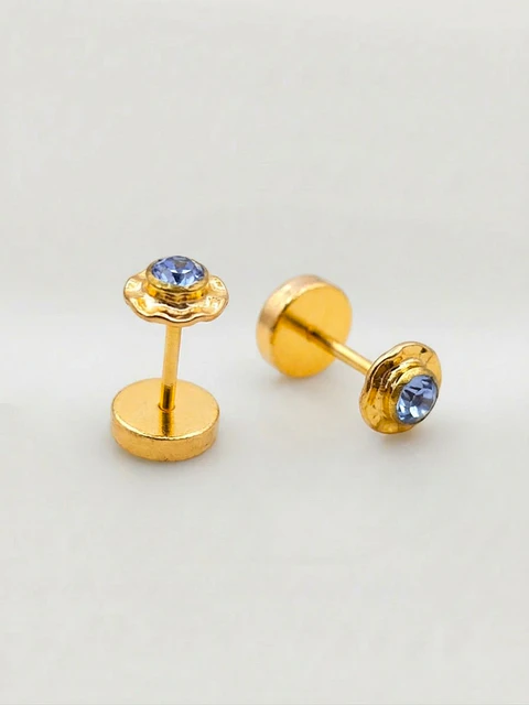 Aros Abridores Brisa de Mar Aguamarina Mediano Oro 14k