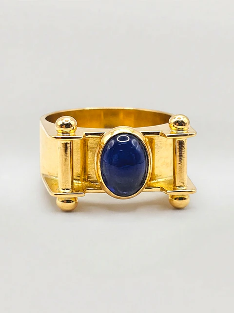 Anillo Reina Charlotte de Zafiro Azul Oro 18k