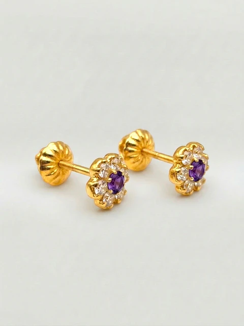 Aros Roseta Amatista Imperial Mediano Oro 18k