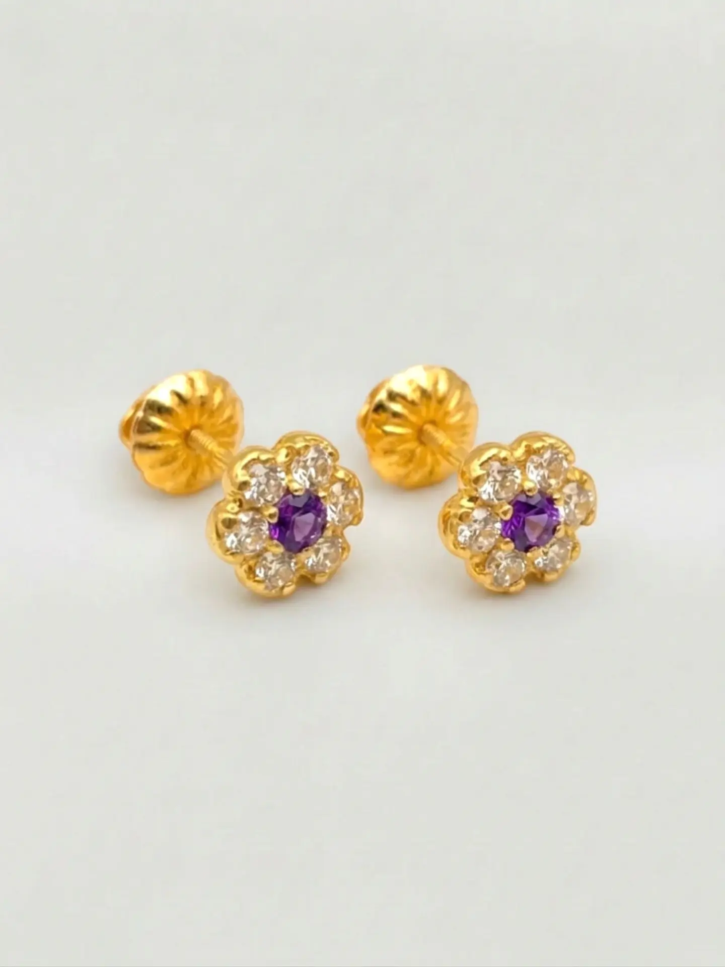 Aros Roseta Amatista Imperial Mediano Oro 18k 4