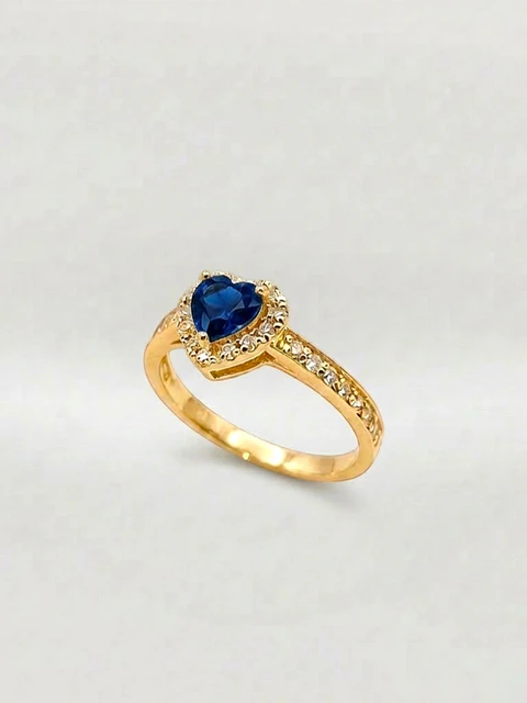 Anillo Doble Corazón Cintillo Zafiro Oro 18k
