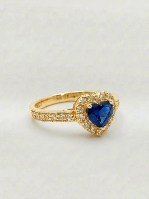 Anillo Doble Corazón Cintillo Zafiro Oro 18k