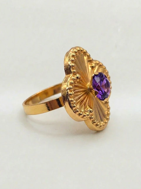 Anillo Flor Satín de Amatista Oro 18k