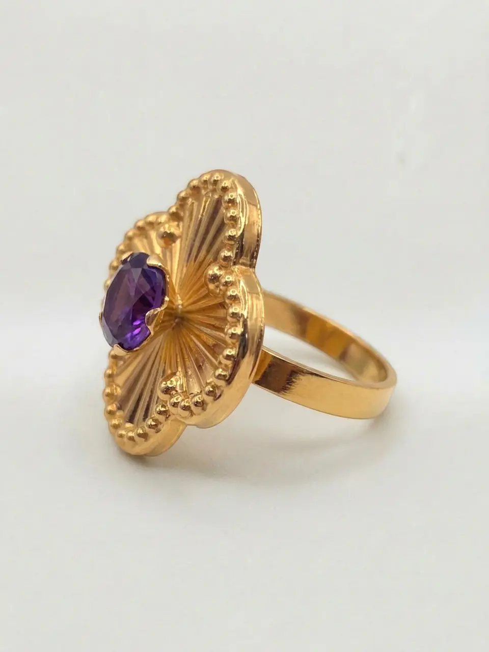 Anillo Flor Satín de Amatista Oro 18k 2