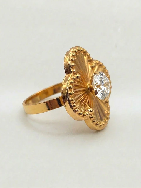 Anillo Flor Satín de Circón Oro 18k