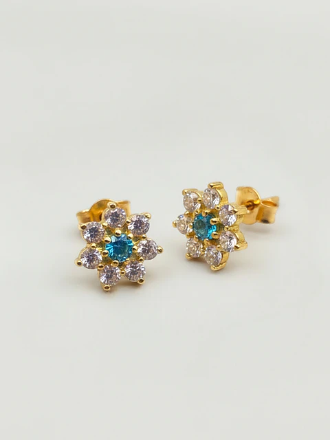 Aros Roseta Aguamarina Grande Oro 18k