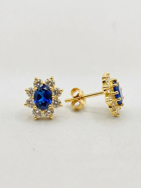 Aros Lady Zafiro Real y Circones Grande Oro 18k