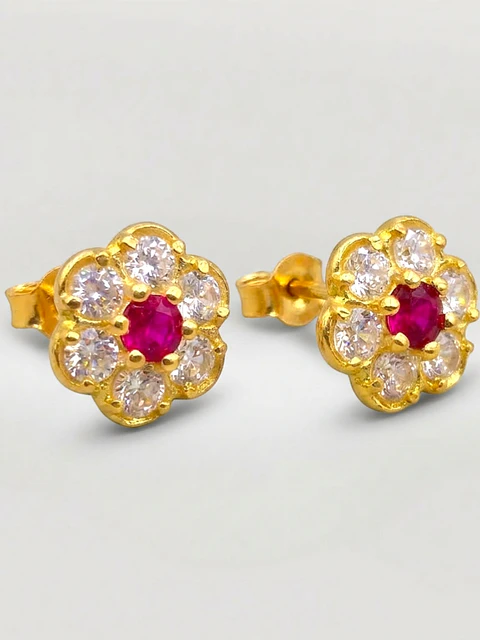 Aros Roseta Rubí Pasión Grande Oro 18k