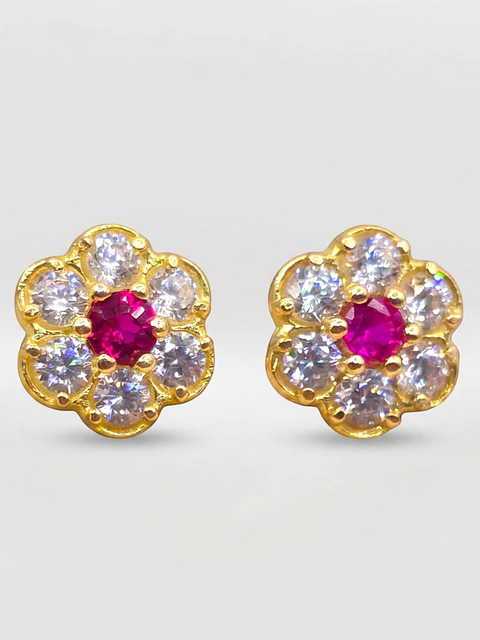 Aros Roseta Rubí Pasión Grande Oro 18k