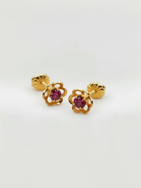 Aros Flor de Rubí y Circones Grande Oro 18k