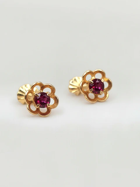 Aros Flor de Rubí y Circones Grande Oro 18k