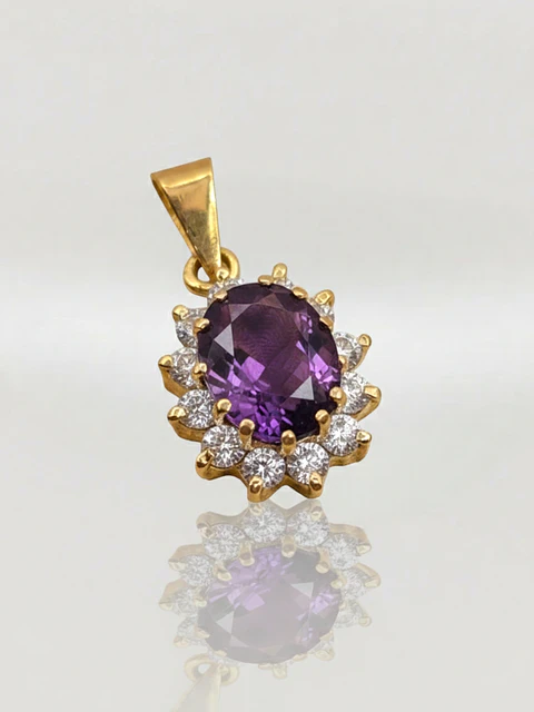 Colgante Reina Amatista Mística y Circones Oro 18k
