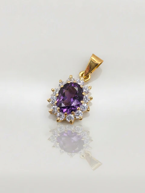 Colgante Reina Amatista Mística y Circones Oro 18k