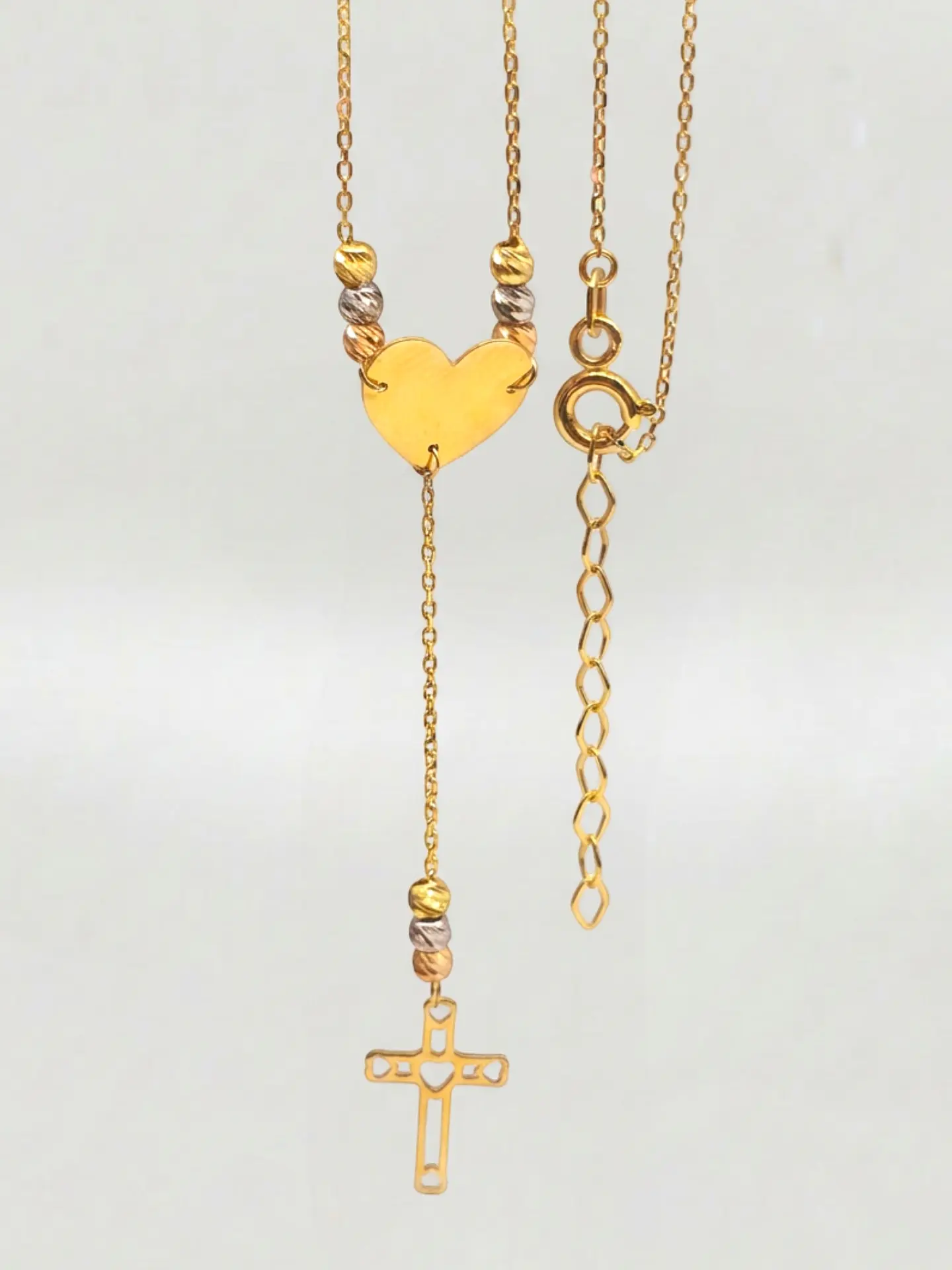 Cadena Gargantilla Fe y Amor Bicolor Oro 18k 1