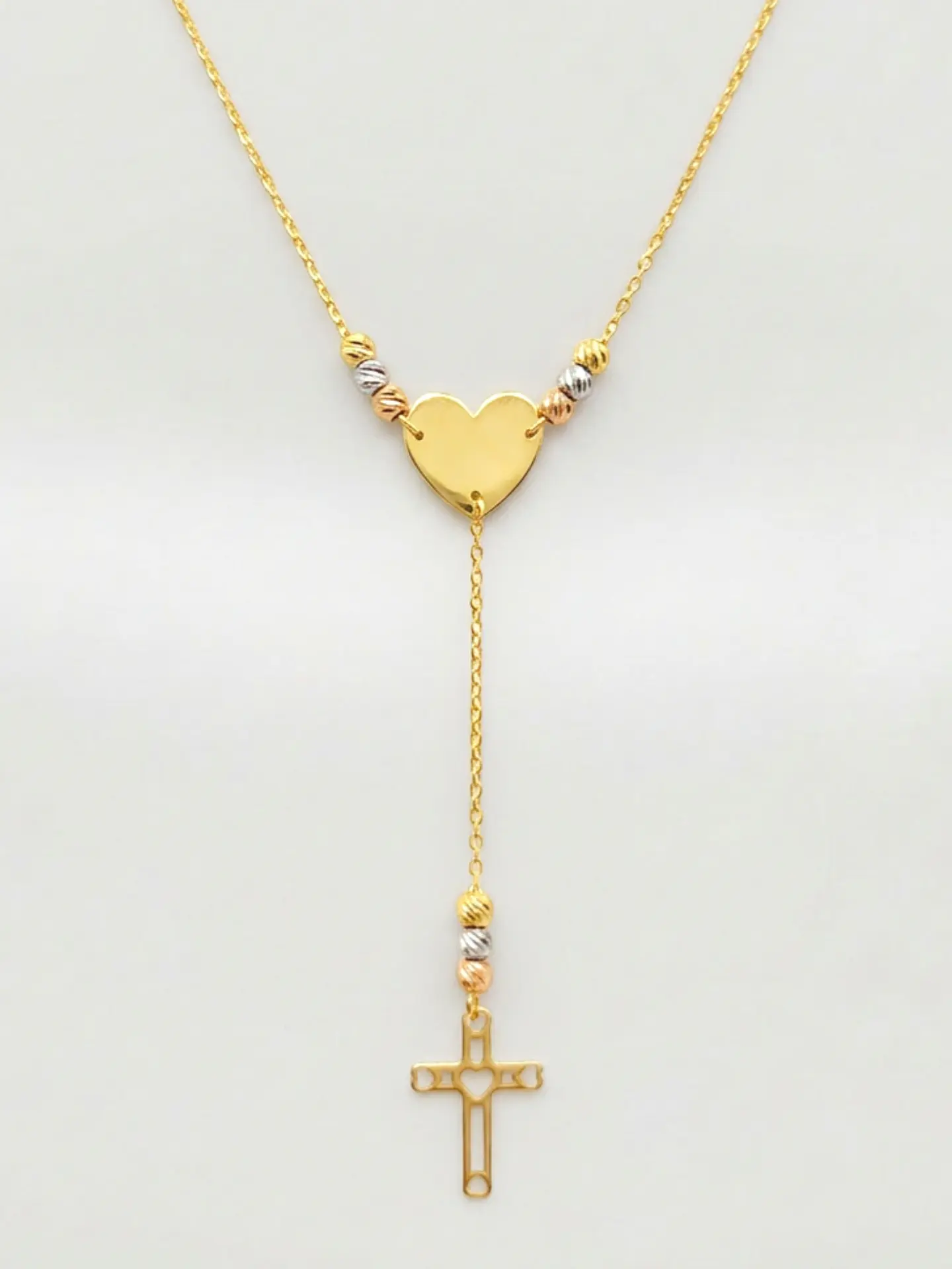 Cadena Gargantilla Fe y Amor Bicolor Oro 18k 3