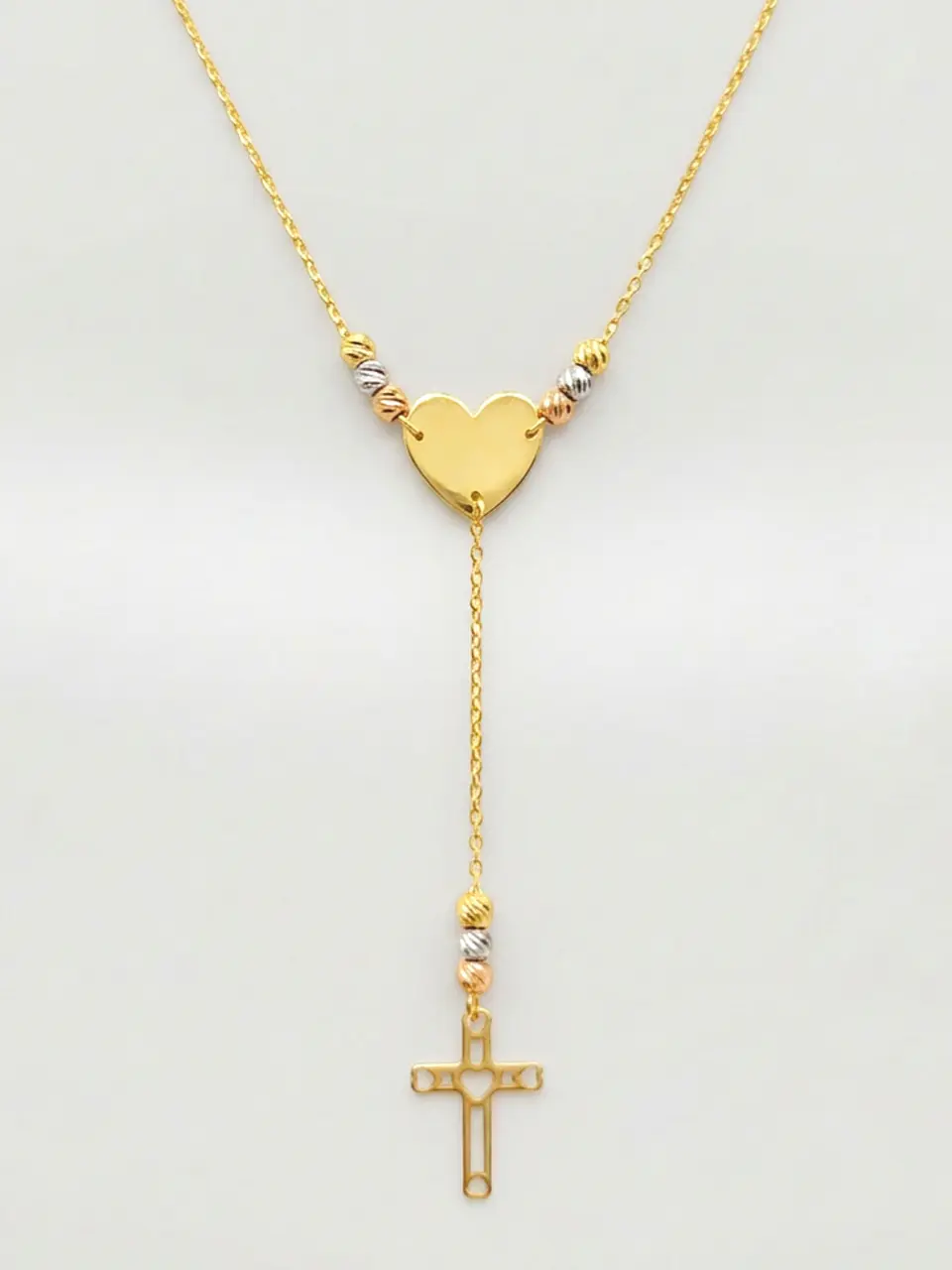 Cadena Gargantilla Fe y Amor Bicolor Oro 18k 3