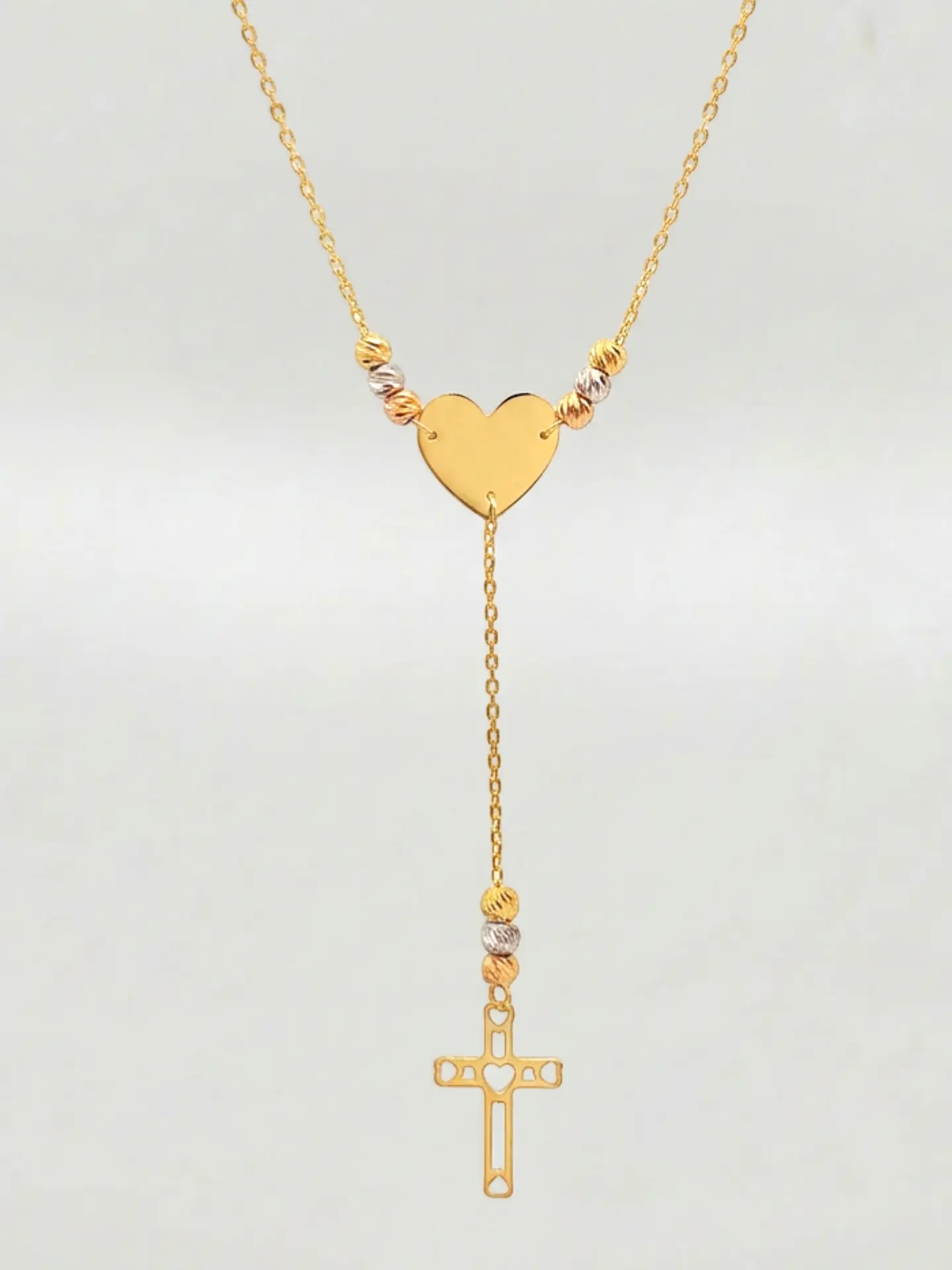 Cadena Gargantilla Fe y Amor Bicolor Oro 18k 4