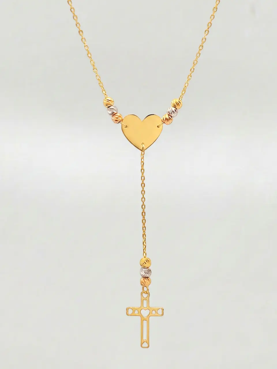 Cadena Gargantilla Fe y Amor Bicolor Oro 18k 4