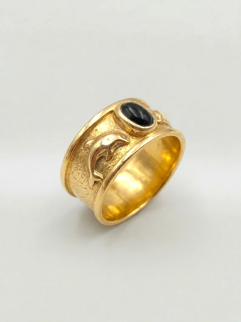 Anillo Delfines y Ónix de la Suerte Oro 18k