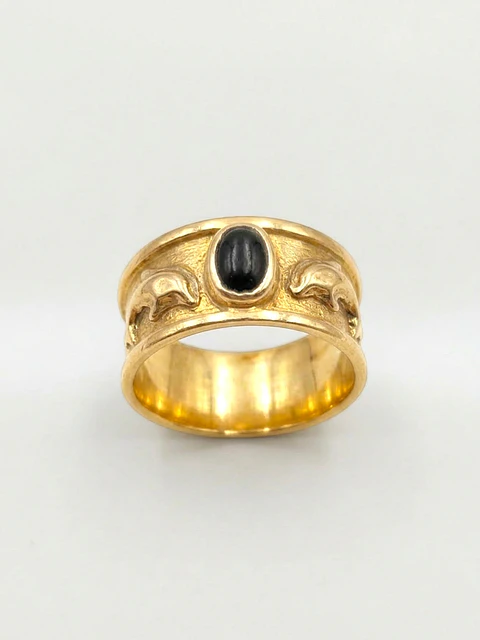 Anillo Delfines y Ónix de la Suerte Oro 18k