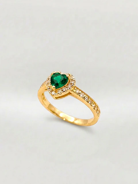 Anillo Doble Corazón Cintillo Esmeralda Oro 18k