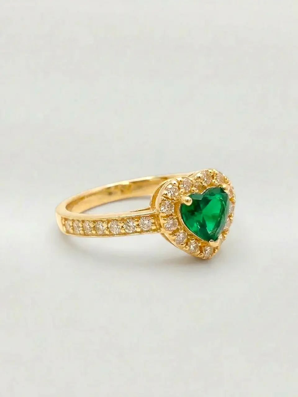 Anillo Doble Corazón Cintillo Esmeralda Oro 18k 3