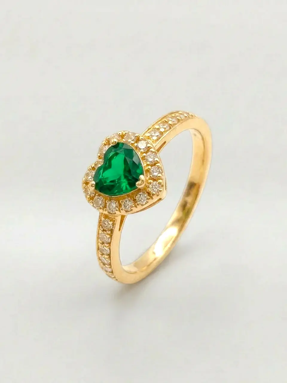 Anillo Doble Corazón Cintillo Esmeralda Oro 18k 5