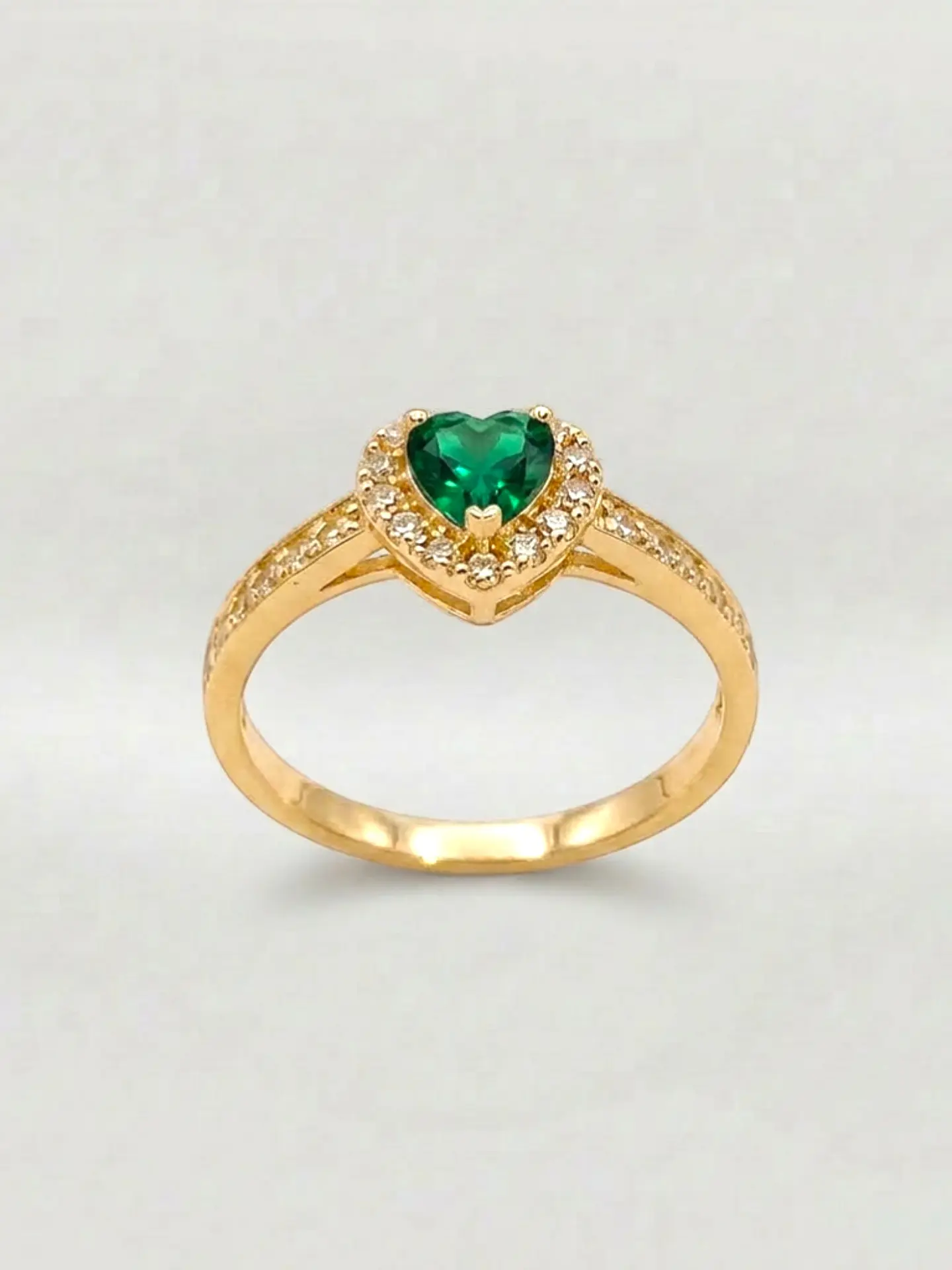 Anillo Doble Corazón Cintillo Esmeralda Oro 18k 1