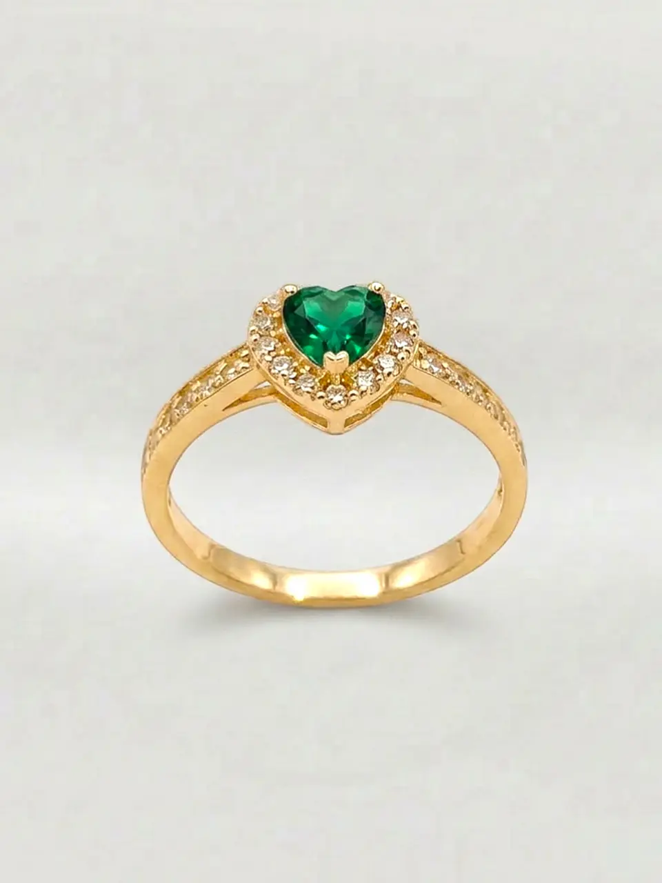 Anillo Doble Corazón Cintillo Esmeralda Oro 18k 1