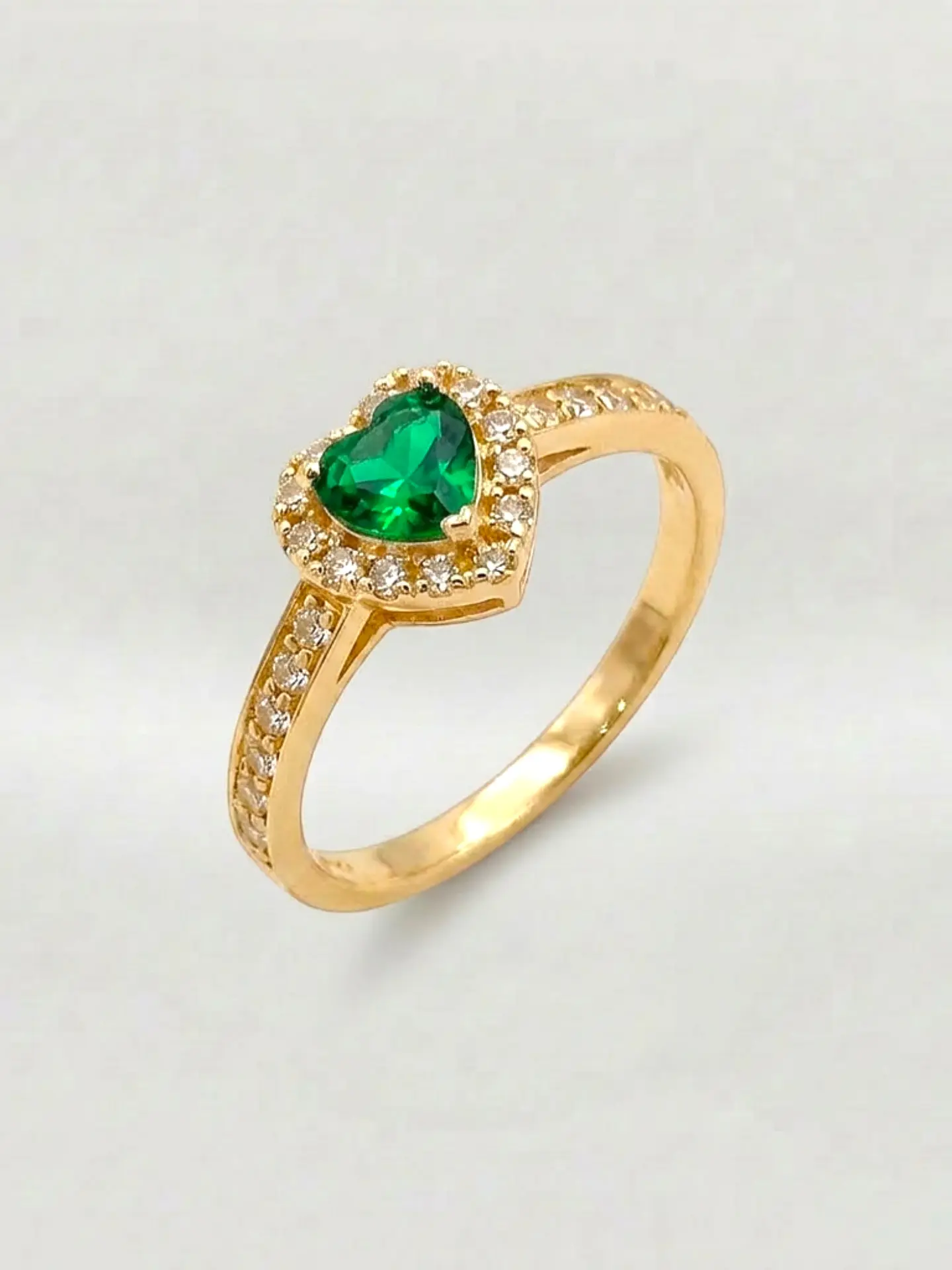 Anillo Doble Corazón Cintillo Esmeralda Oro 18k 6