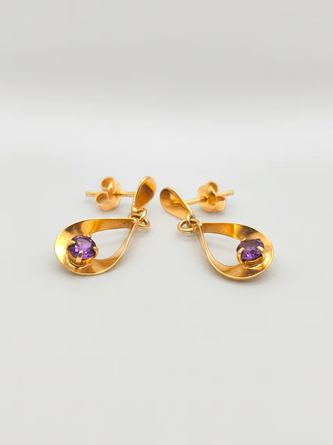Aros Gota Amatista Imperial Oro 18k