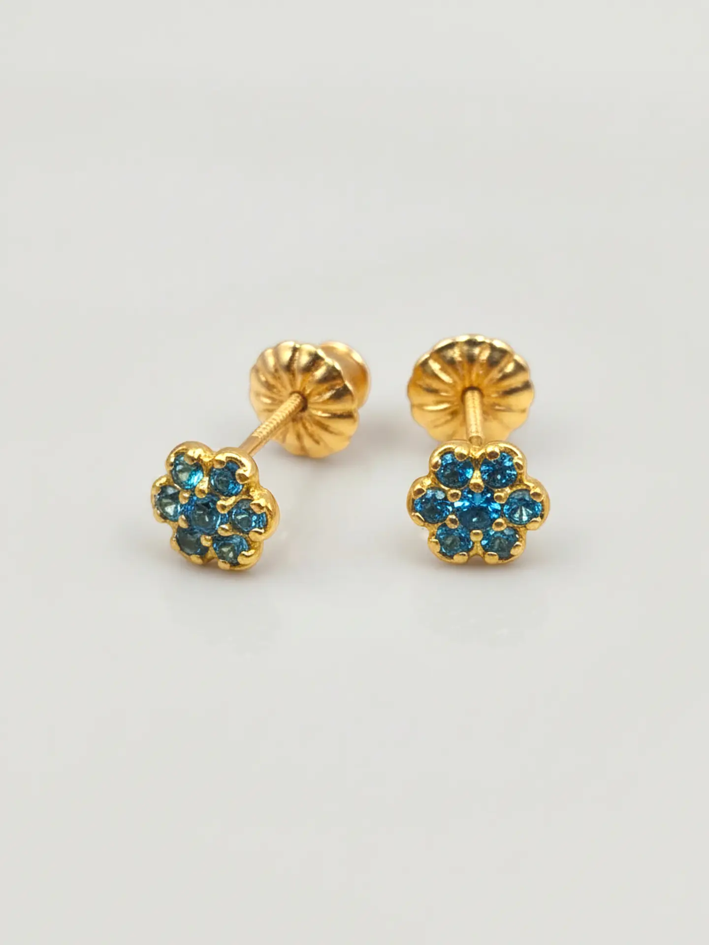 Aros Roseta Mar de Cristal Aguamarina Mediano Oro 18k 3