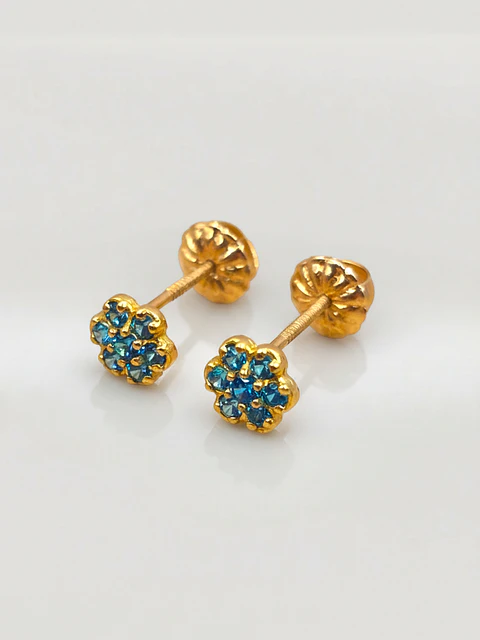 Aros Roseta Mar de Cristal Aguamarina Mediano Oro 18k