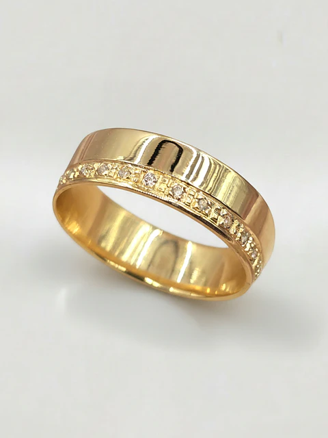 Anillo Plano Medio Cintillo Circones Oro 18k