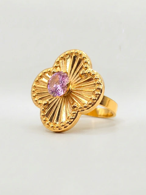 Anillo Flor Satín Rosa de Francia Oro 18k